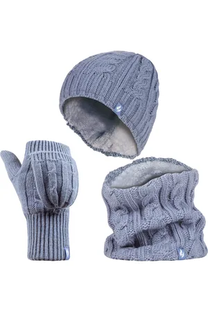 Heat Holders Womens Thermal Winter Fleece Hat, Neck Warmer and Converter Gloves set - Dusky - One Size