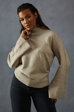 MissPap Womens Knitted High Neck Wide Sleeve Jumper - - Size X-Small/Small