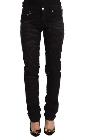 Roberto Cavalli WoMens Mid Waist Embellished Skinny Jeans material_cotton - Size 24 (Waist)