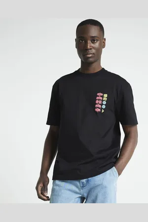 River Island Mens T-Shirt Regular Fit Embroidered Crane - Size 2XS