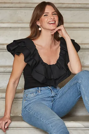Sosandar Womens Ruffle Detail Jersey Top - Size 8 UK