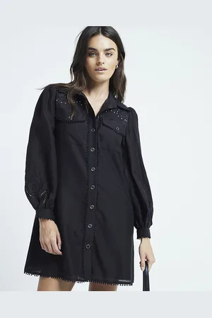River Island Womens Shirt Mini Dress Studded Broderie - Size 8 UK