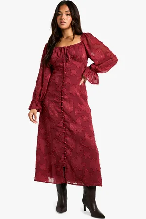 Boohoo Womens Petite Tie Detail Burnout Long Sleeve Midaxi Dress - - Size 10 UK