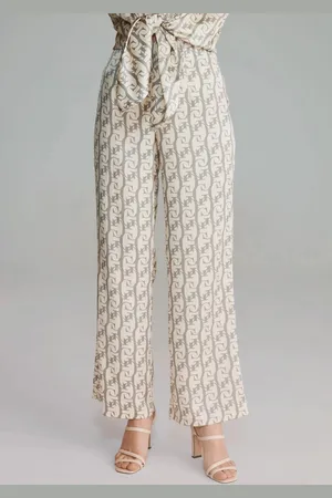 Gusto Womens Monogram Print Satin Trousers - - Size Small