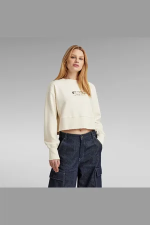 G-Star Womens G-Star RAW Vintage Cropped Logo Loose Sweater - Cotton - Size Large