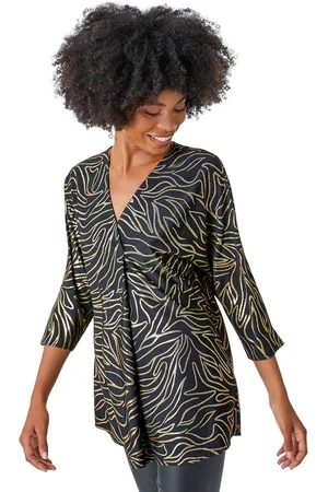 Roman Womens Metallic Print Tunic Top - - Size 10 UK
