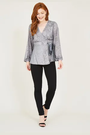 Yumi Womens Sequin Wrap Top - Size 10 UK
