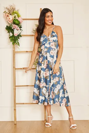 Mela Womens Floral Satin Twist Front Midi Dress - Size 8 UK