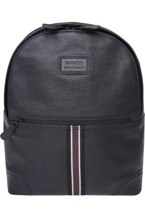 Barneys Originals Mens Real Leather Backpack with Cherry Red Stripe - - One Size