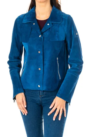 La Martina Womens long-sleeved leather jacket with lapel collar JWL002 - Fur - Size Large