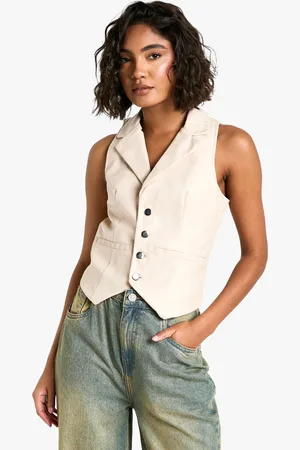 Boohoo Womens Tall Faux Leather Button Down Waistcoat - Cotton - Size 16 UK
