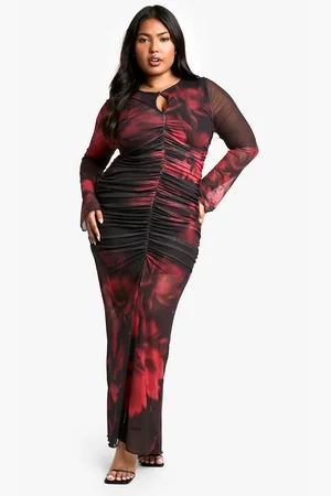 Boohoo Womens Plus Floral Mesh Keyhole Midaxi Dress - - Size 28 UK