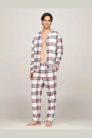 Tommy Hilfiger ORIGINAL Mens Pyjama Set Heritage Plaid Ivory - - Size Large