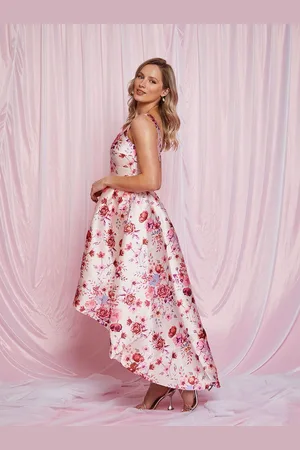 Chi Chi London Womens Sleeveless Floral Dip Hem Dress in - Size 8 UK