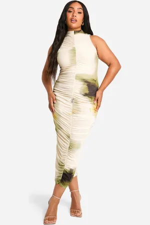 Boohoo Womens Plus Abstract Ruched Midi Dress - - Size 22 UK