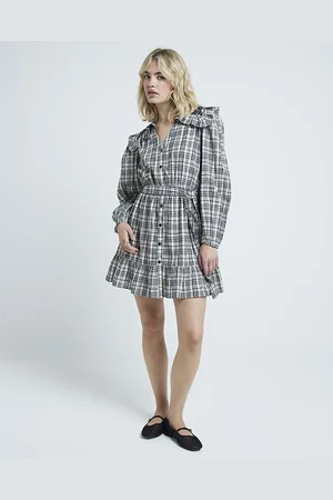 River Island Womens Mini Shirt Dress Frill Collar Cotton - Size 10 UK