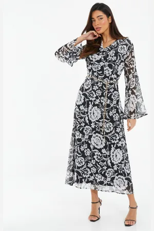 Quiz Womens Floral Chiffon Wrap Midi Dress - Size 12 UK