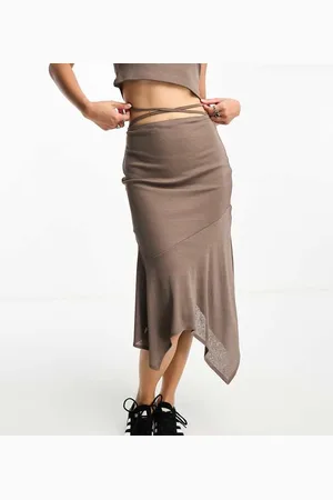 Reclaimed Womens sheer asymmetric midi skirt with tie waist in -Yellow - Size 12 UK
