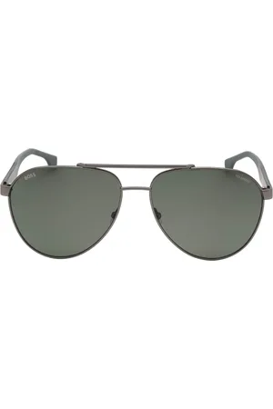 HUGO BOSS Mens Grey Green Polarized Lens Matte Ruthenium Sunglasses - - One Size