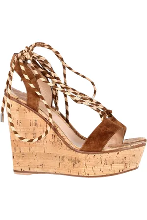 Gianvito Rossi Pre-owned Womens Lace-Up Cork Wedge Sandals in Suede - Size 38.5 EU/IT