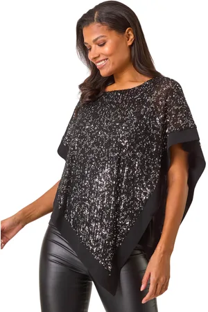 Roman Womens Sequin Overlay Stretch Tunic Top - - Size 14 UK