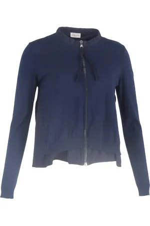 Moncler Pre-owned Womens Ruffled Collar Zipped Cardigan in Navy Wool - Size Large
