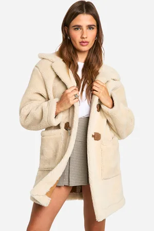 Boohoo Womens Toggle Detail Bonded Teddy Fur Coat - - Size 12 UK