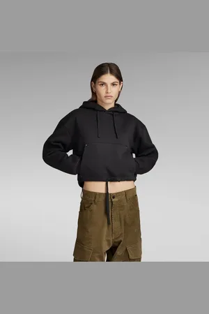 G-Star Womens G-Star RAW Sleeve Graphic Cropped Loose Hoodie - Cotton - Size Medium