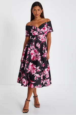 Quiz Womens Floral Bardot Skater Midi Dress - Size 8 UK