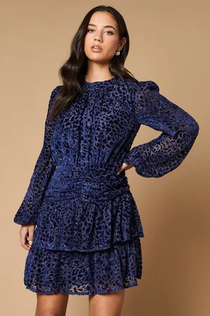 Oasis Womens Velvet Tiered Blouson Sleeve Mini Dress - - Size 8 UK
