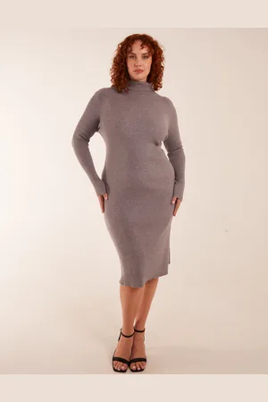 Blue Vanilla Womens Curve Ribbed Roll Neck Midi Dress - - Size UK 22-24