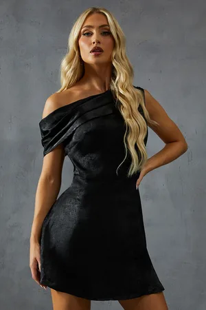 MissPap Womens Lame Off Shoulder Tie Side Mini Dress - - Size 8 UK