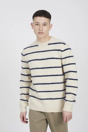 Brave Soul Mens High Crew Neck Striped Knit Jumper - Size Medium