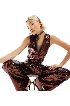 Labelrail Womens x Dyspnea sequin fitted waistcoat co-ord in -Brown - Size 14 UK