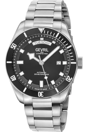 Gevril Mens Yorkville 316L SS Case, Black Ring, Sunray Dial, Stainless Steel Satin Bracelet. - - One Size