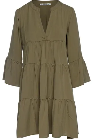 Conquista Womens Khaki Tencel Gathered Seams Dress - - Size Small