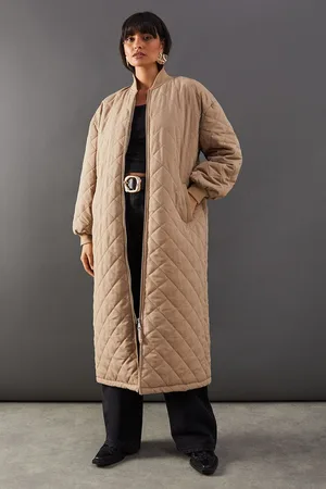 warehouse Womens Diamond Quilted Padded Longline Coat - - Size 8 UK