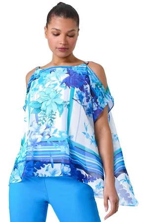 Roman Womens Floral Print Cold Shoulder Overlay Top - - Size 10 UK