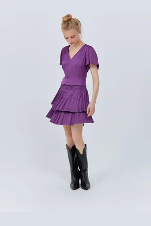 IKKS Womens Ruffled Micro Pleated Short Dress - - Size 6 UK