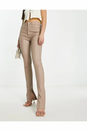 ASOS Womens power stretch skinny kick flare with split hem in coated-Neutral - Size 36W/32L