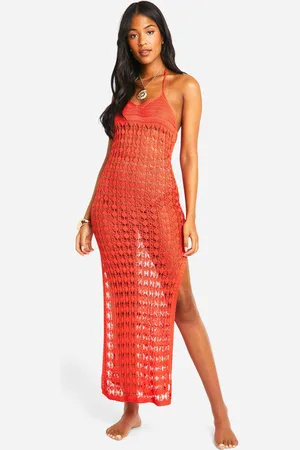 Boohoo Womens Tall Crochet Knitted Halterneck Beach Midaxi Dress - - Size 12 UK