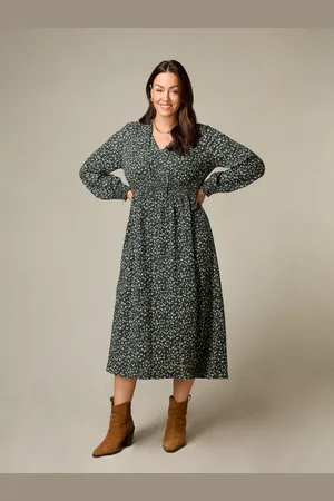 Live Unlimited London Womens Petite Ditsy Jersey Shirred Waist Dress - Size 12 UK