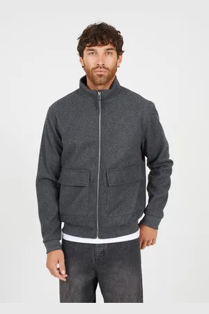 Brave Soul Mens Faux Wool Funnel Neck Bomber Style Jacket - Size X-Large