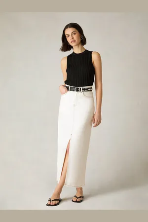 Ro&Zo Womens Petite Ecru Denim Midaxi Skirt - - Size 16 UK