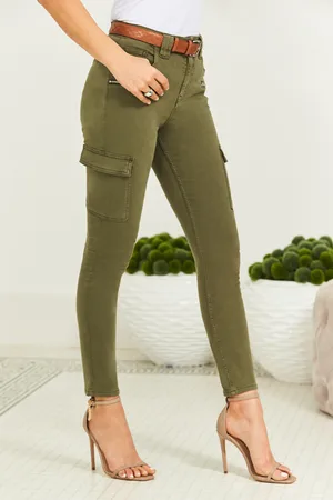 Sosandar Womens Khaki Zip Detail Cargo Skinny Jeans Cotton - Size 20 Short
