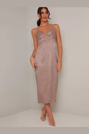 Chi Chi London Womens Printed Cami Strap Slip Midi Dress in - Size 16 UK
