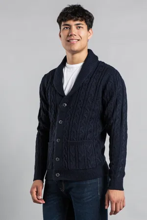 Tokyo Laundry Mens Dark Shawl Neck Cable Knit Cardigan - Size X-Large