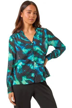 Roman Womens Petite Animal Print Button Up V-Neck Blouse - - Size 16 UK