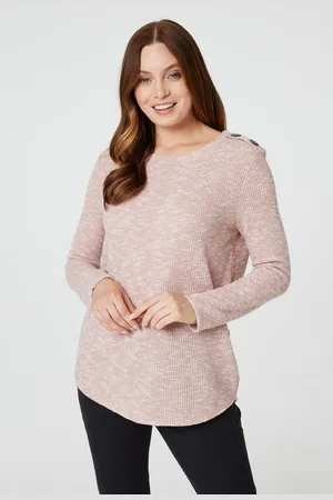 Izabel London Womens Marled Button Shoulder Ribbed Top Acrylic/Polyester - Size 10 UK