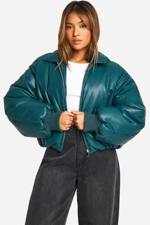 Boohoo Womens Petite Padded Faux Leather Bomber Jacket - - Size 6 UK